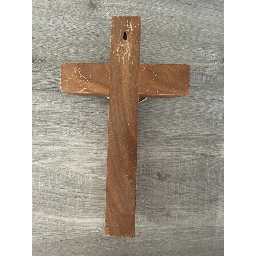 Vintage Mother‎ of Pearl Wood Crucifix Last Rites Sick Catholic Cross